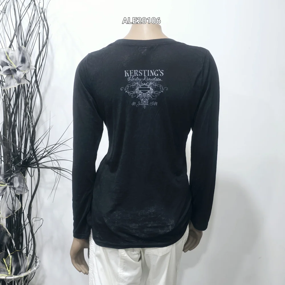Harley-Davidson women's black translucent long-sleeved t-shirt rhinestone Large - Picture 6 of 17